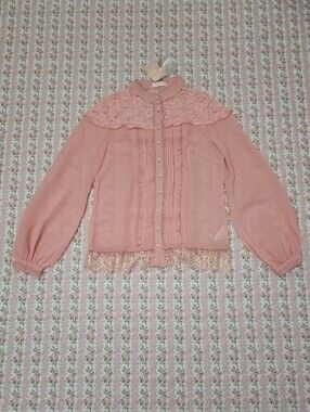 NWT LIZ LISA 🎀 Pink Lace-Trimmed Ruffled Blouse